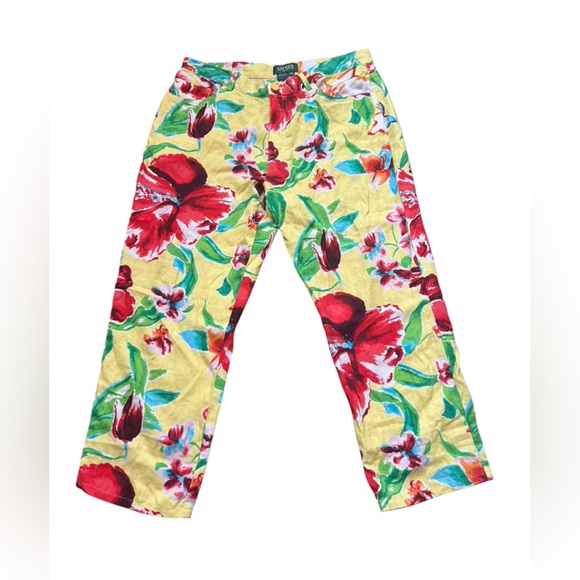 Lauren Ralph Lauren Pants - LRL Lauren Ralph Lauren‎ 100% Linen yellow floral cropped pants size 14P